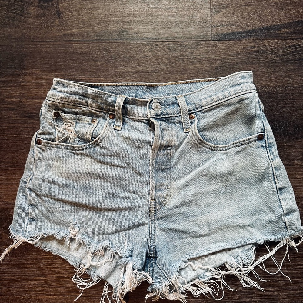 Levi's 501 Original Light Blue Denim Jeans with Distressed Hem